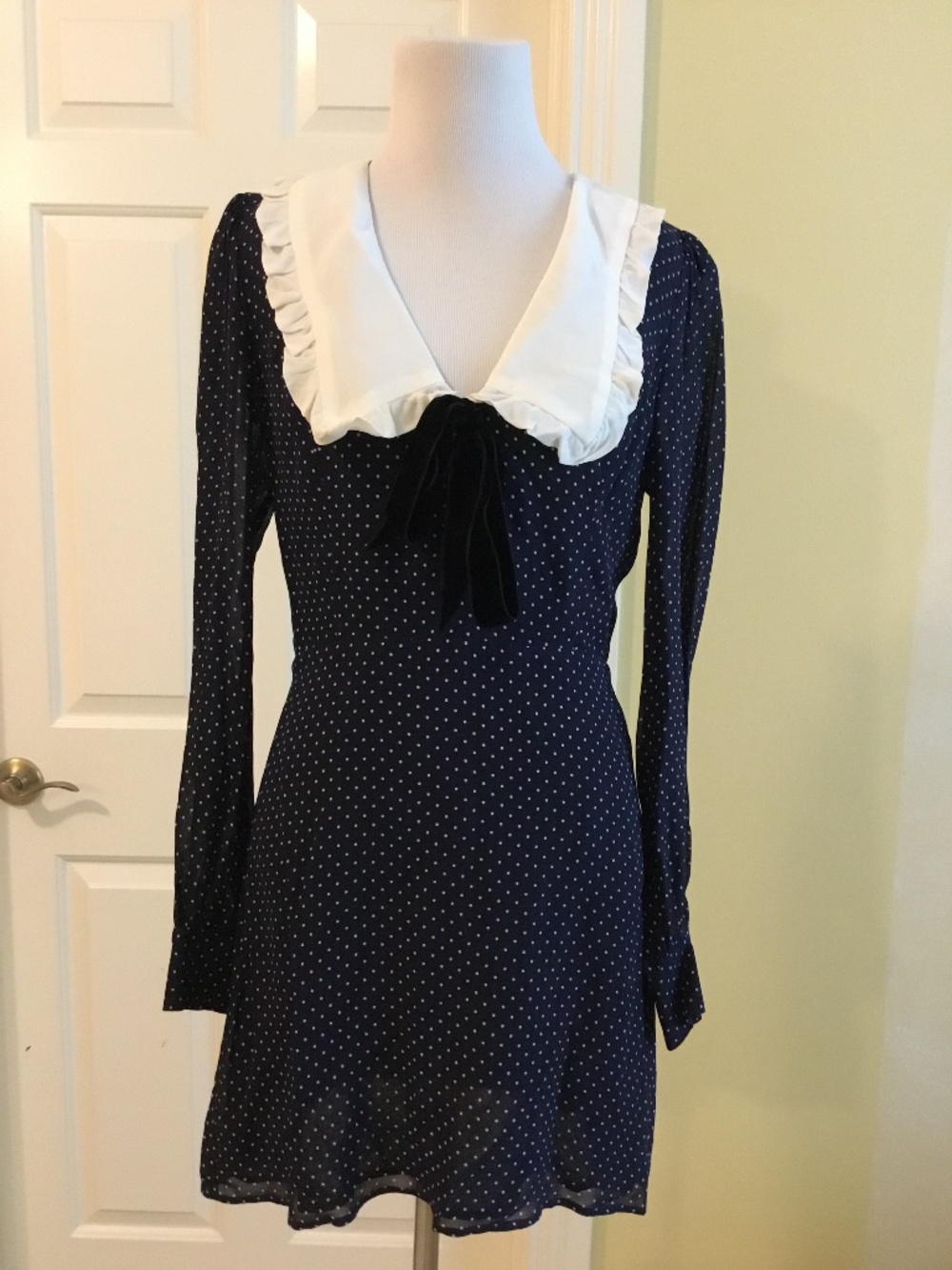 Reformation Terri Polka Dot Mini Dress Size 4 White Ruffle Collar